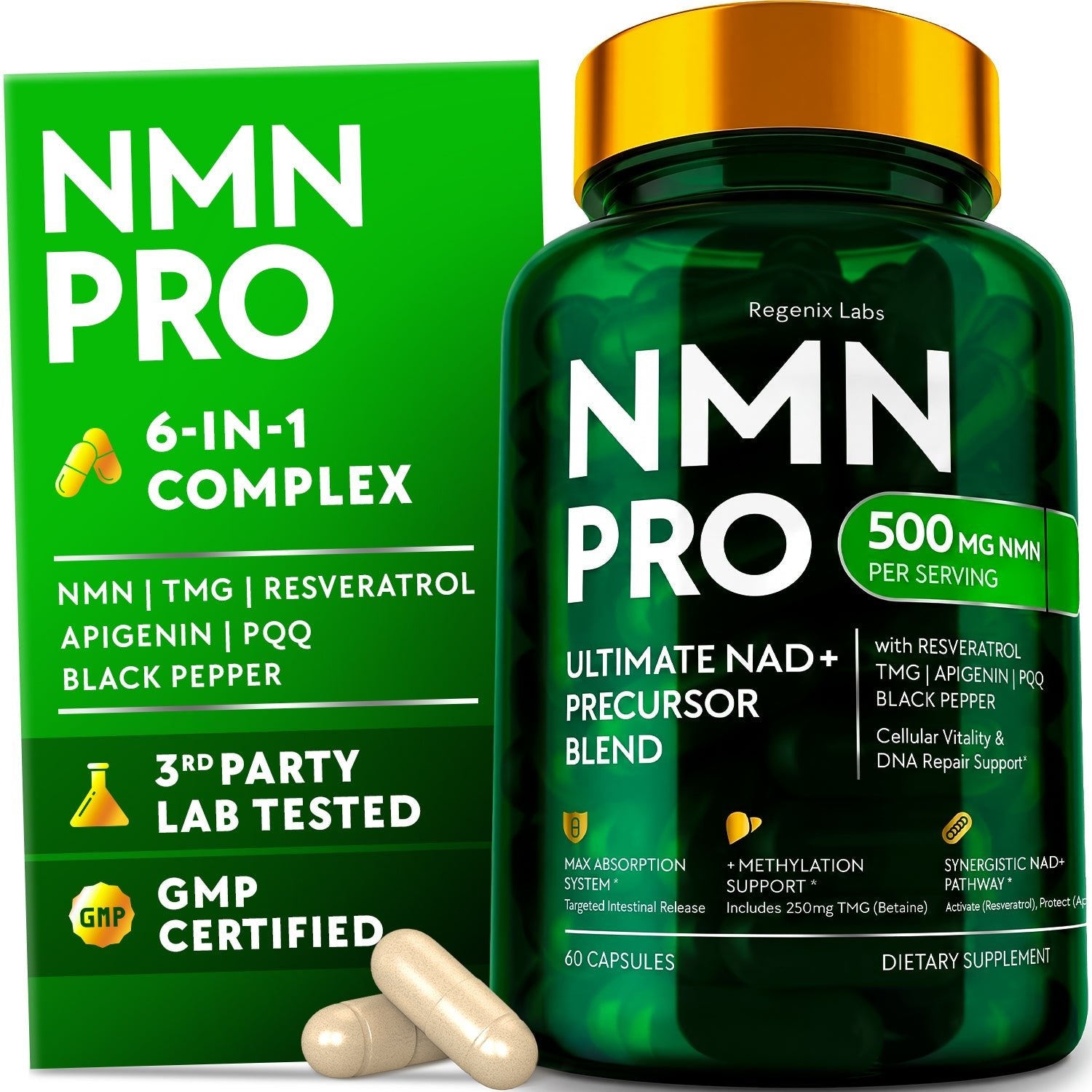 NMN 500mg Supplement – Resveratrol, TMG, PQQ | Regenix Labs