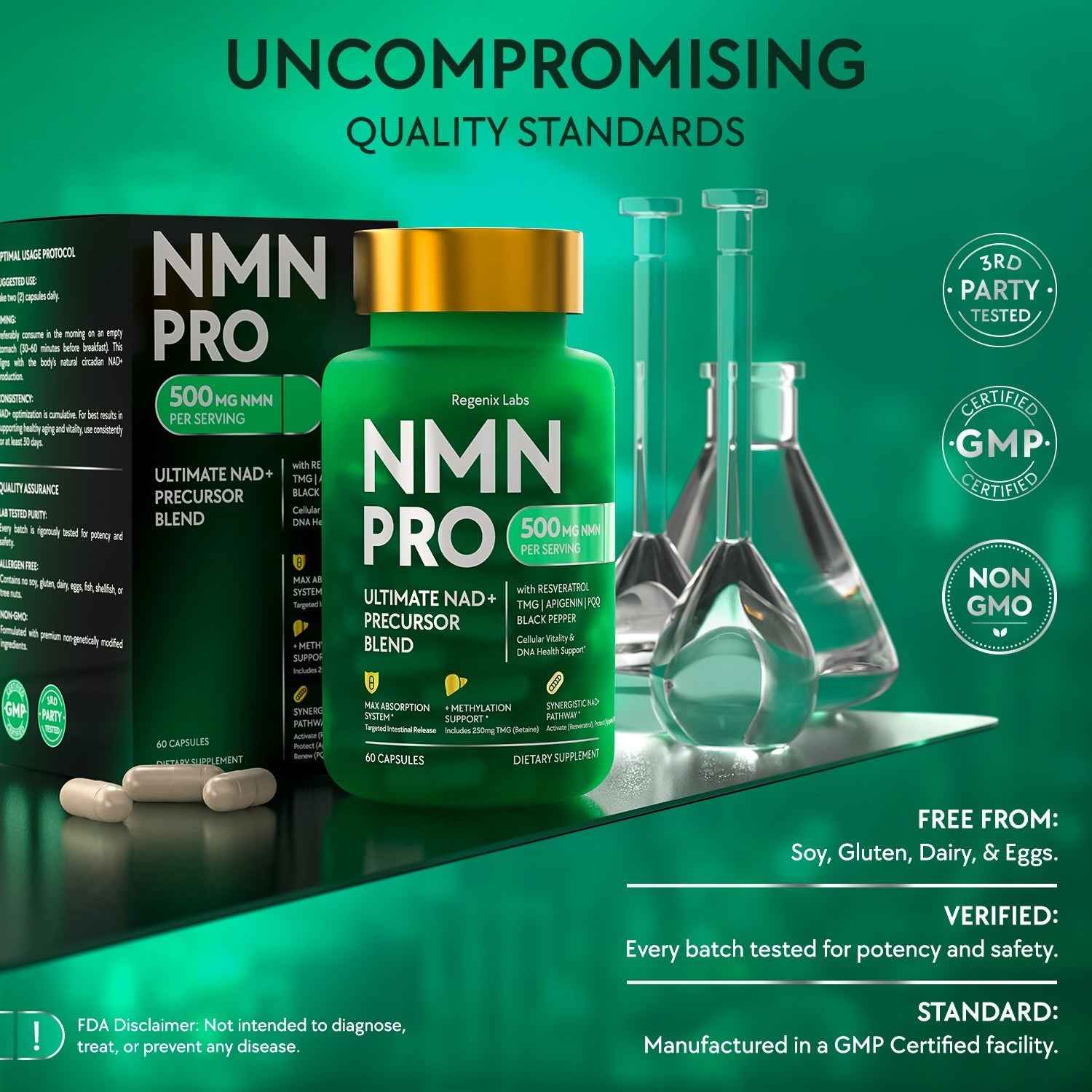 NMN 500mg Supplement – Resveratrol, TMG, PQQ | Regenix Labs